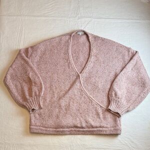 Madewell Women's Pink V-Neck Faux Wrap Long Sleeve Sweater Size XL